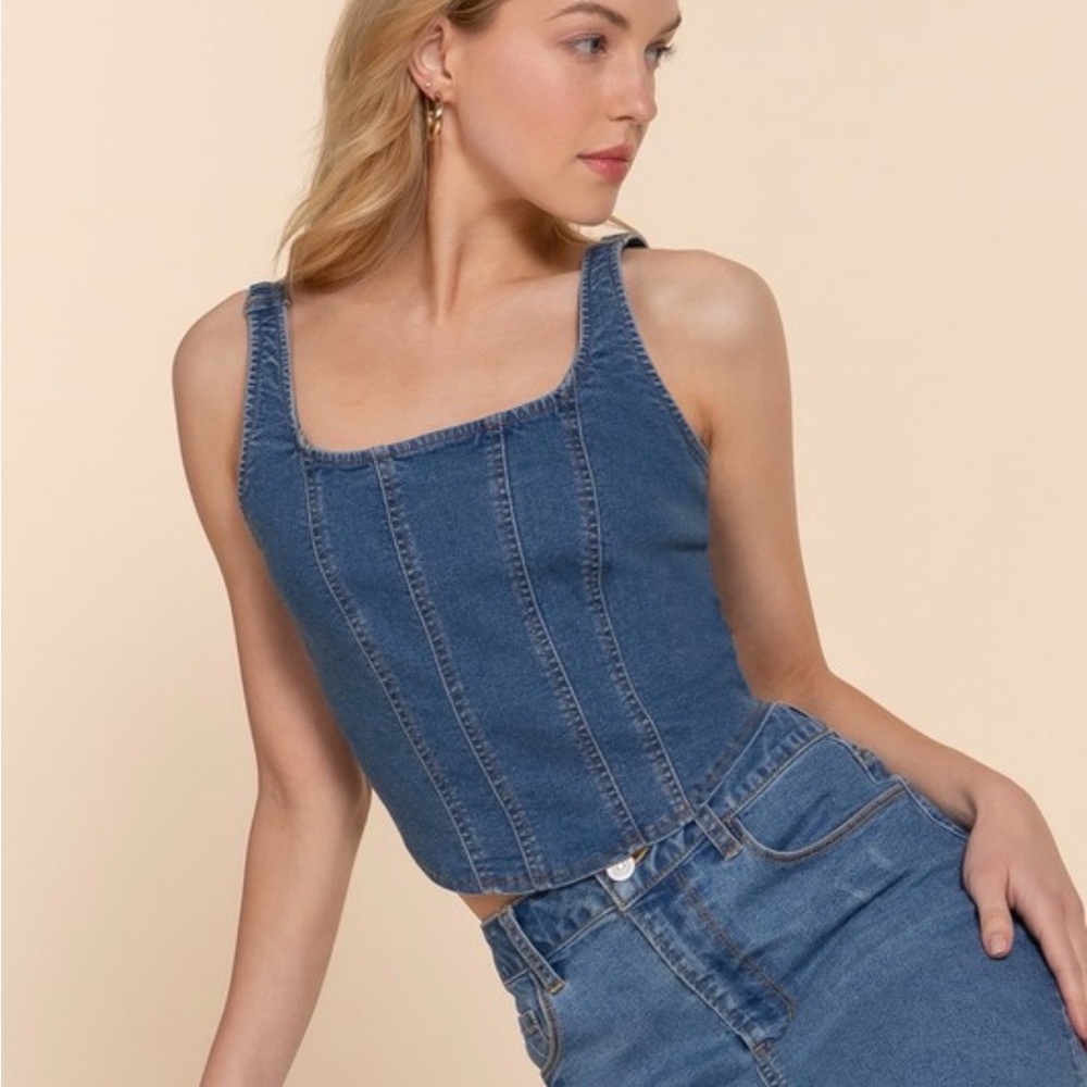 Denim Square-Neck Tank Top - Blue